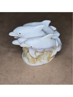 Vintage Dolphin Trinket Box Figurine 2–3″ White Porcelain or Resin Sea Decor